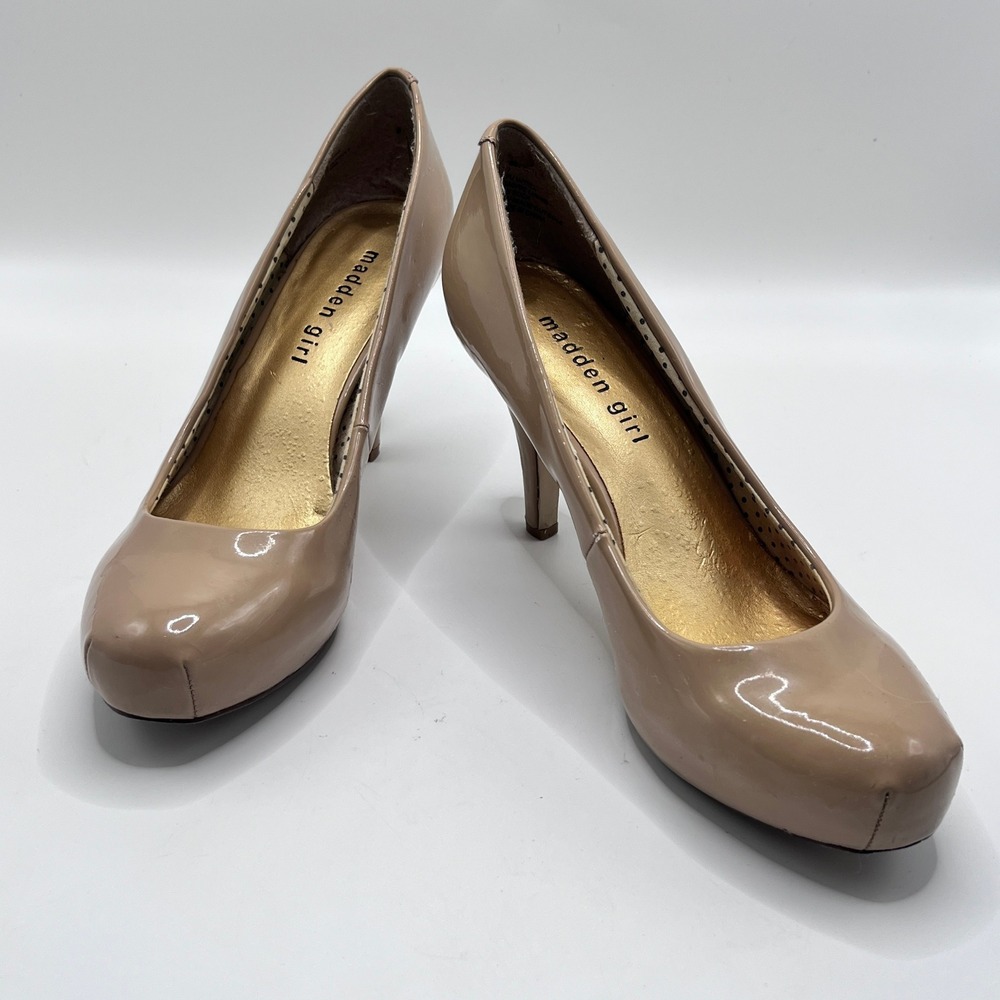 Madden Girl Getta Nude Patent Platform Pumps Round Toe Stiletto Heels Size 7